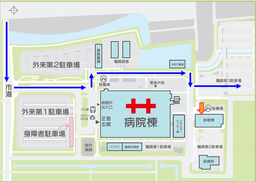 研修棟への案内（自家用車を利用する場合）